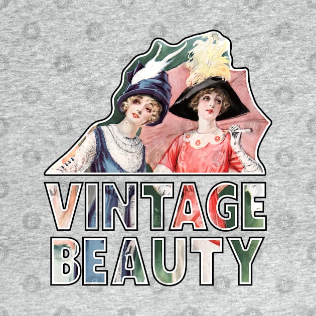 "Vintage Beauty" Edwardian Women in Dresses and Hats Retro Typographic Font Art by Retro Repro